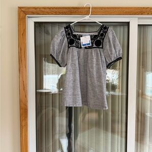 NWT Mi Golondrina Black and Gray Embroidered Maria Blouse